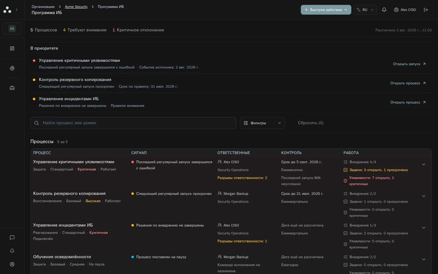 Интерфейс Triadix: Регулярные процессы ИБ