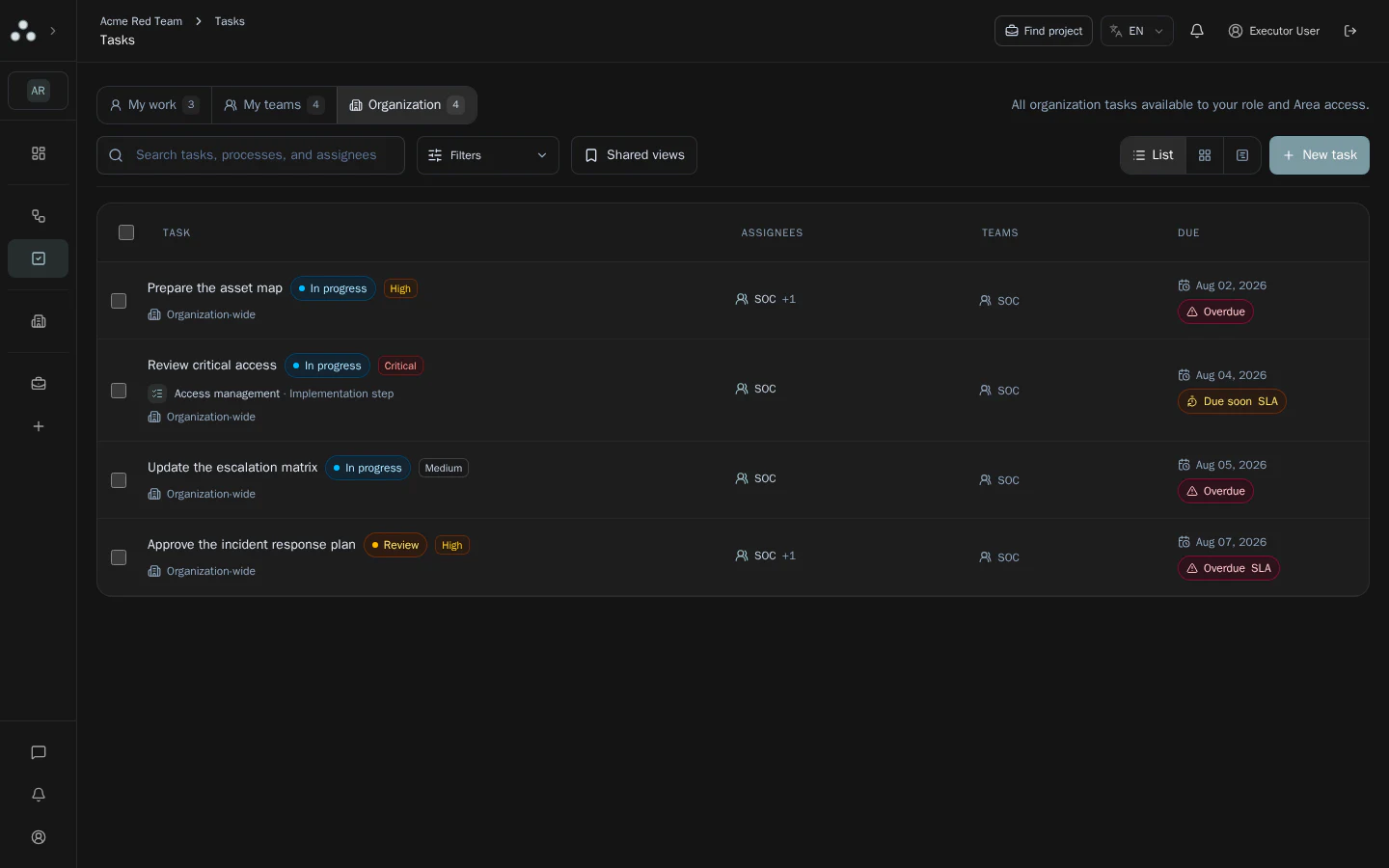 Triadix interface: A shared task list